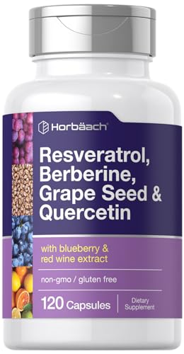 Horbäach Resveratrol Berberine Grape Seed & Quercetin | with Blueberry & Red Wine Extract | 120...