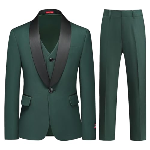 Image of Boy Suits 3 Piece Slim Fit Formal Suit Set with Tuxedo Jacket Vest Pants for Kids Wedding Ring Bearer Party