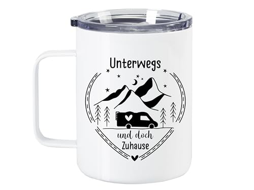 GRAZDesign Kaffeebecher Camping mit Spruch, Thermobecher Edelstahl 350ml, Geschenke für Camper Glühweinbecher