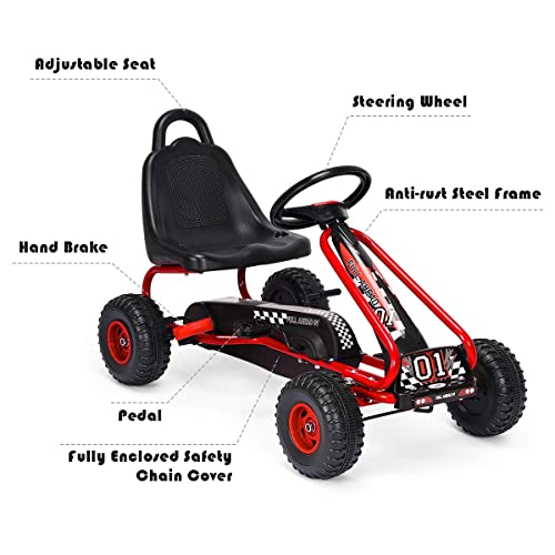 Olakids Kids Ride-On Go Kart, Pedal Powered 4 Wheel Toy Car, Outdoor Indoor Pedal Foot Racer For Boy Girl With 2-Position Adjustable Bucket Seat, Clutch, Manual Brake, Non-Slip Wheels (Gar) #TOP4