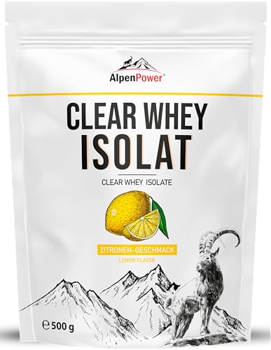 AlpenPower Clear Whey Isolat Zitrone 500 g- Klarer, erfrischend leichter Proteindrink - Hoher Proteingehalt & optimales Aminosäurenprofil - Ohne künstl. Schaumverhüter