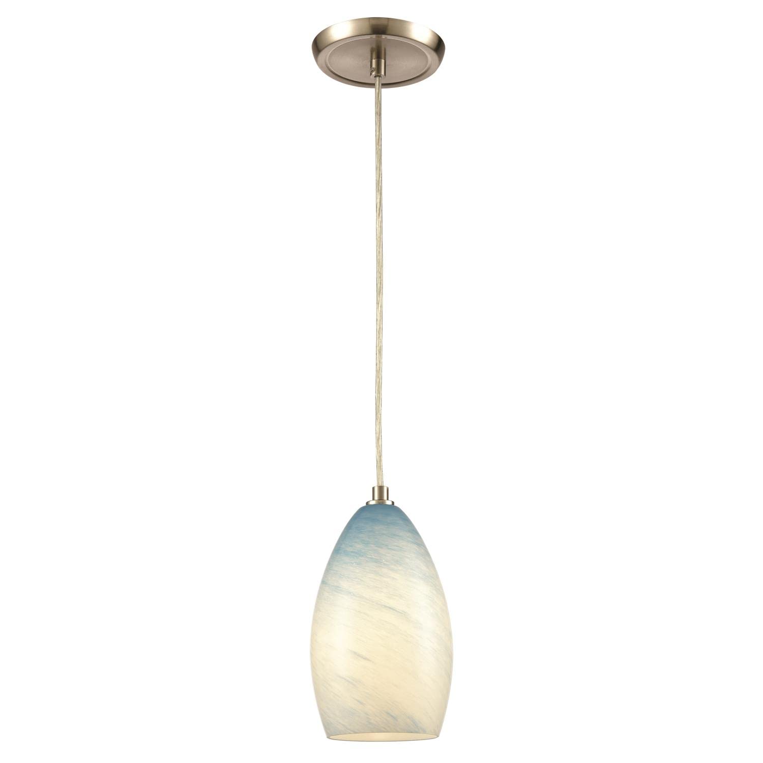 Elk HomePlanetario Mini Pendant - 1-Light in Satin Nickel Finish, with Blue Swirl Glass, Modern/Contemporary Style