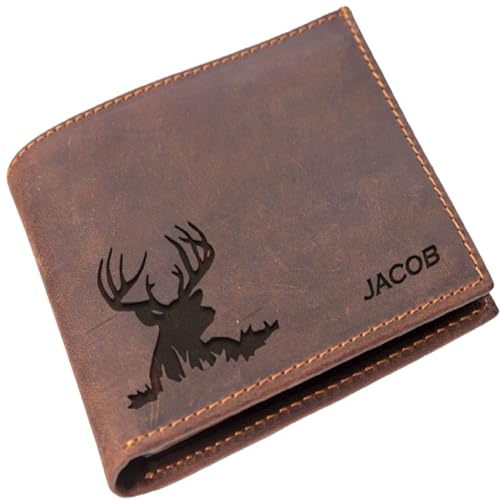 Personalized Christmas Gifts, Wallet For Men, Engraved Name Wallet, Fathers Day Gifts For Dad Husband, Custom Deer Leather Men Wallet