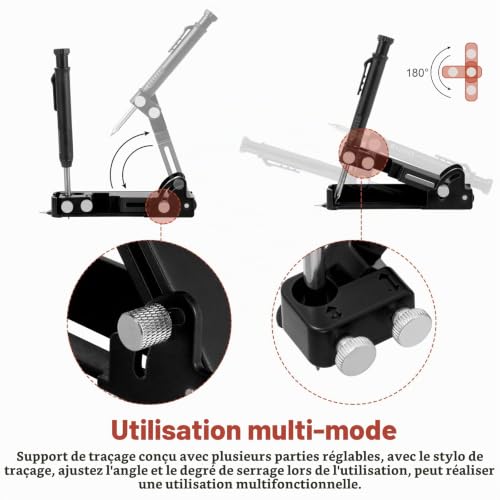 Faankiton Outil de Traçage Multifonctionnel, Outil de Traçage du Bois Multi Usages, Outil de Scribe avec Crayon de Construction, Outils de Marquage (Noir) – vue 6