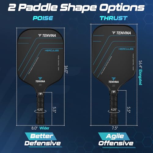 Image of TENVINA Pickleball Paddles, Multi-Layer T700SC Textured Carbon Fiber Pickleball Paddle, Pickle Ball Paddle with Strong Spin & Power Surface, 4-Types of Shapes and Thicknesses, USAPA Approved