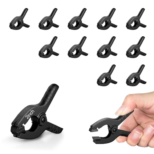 Image of EMART 12 Pack Heavy Duty Spring Clamps 2 Inch Plastic Large Professional Backdrop Clips Clamps for Backdrop Stand, Pool Cover, Photography Studio, Balloon arch, Woodworking, Crafts, Tarp-Black