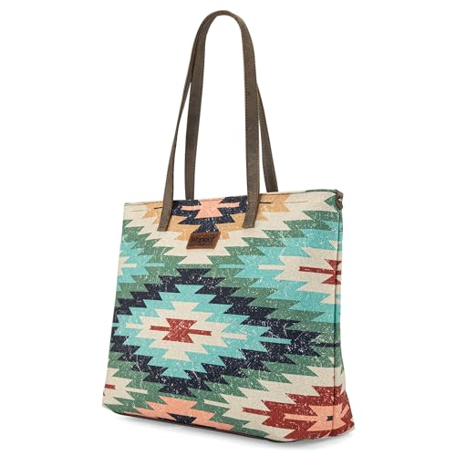 Image of Montana West Wrangler Aztec Print Canvas Tote Bag Capacity Shoulder Bag for Work, Travel & Everyday Use