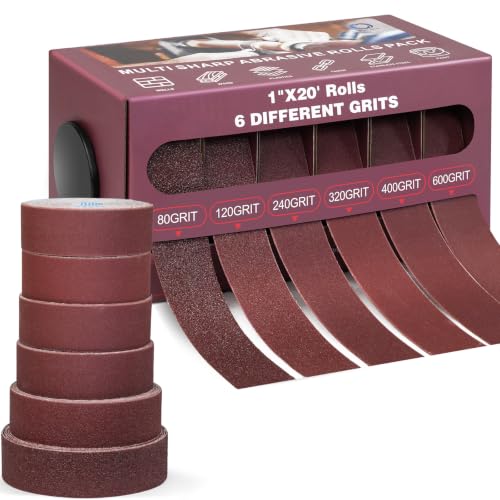 6 PCS Emery Cloth Roll Sandpaper with Dispenser 80/120/240/320/400/600 Fine Grit Aluminum Oxide Abrasive 1 x 19.7 Wet Dry Sandpaper Roll 118FT Total for Wood Furniture Metal Polishing DIY Crafts