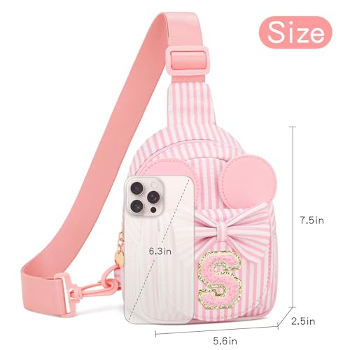 Image of Initial Purse for Girls Kids,Birthday Gifts for 3-8 Years Old | Personalized Crossbody Bag, Small Toddler Sling Bag Cute Fanny Pack, Gift for Daughter Sister Grandkids, Striped Pink S