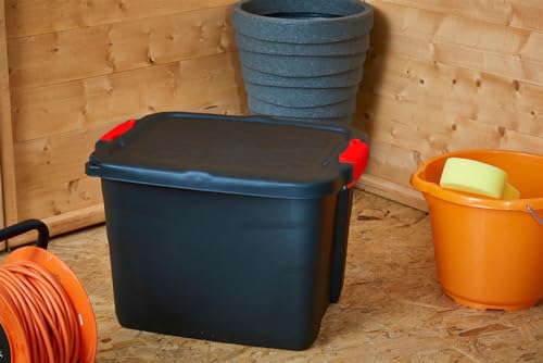 Heavy Duty Large Storage Box, 42L, Lockable, Indoor/Outdoor, Clip Lock, Black with Red Handles – Image 6