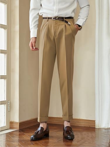 Drolia Mens Formal Pant Linen Trousers Regular Fit Leisure Suit Cuffed Pants4