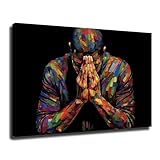 Framed African American Black Man Praying Poster Wall Art Print Modern Home Office Living Room Bedroom Decor - Stretched and Framed Ready to Hang (Framed,16 * 24 irch)
