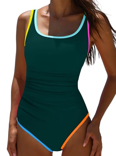 Image of popvil Women's One Piece Swimsuits Tummy Control -Slimming Bathing Suit Modest Neon Sport Swimwear 2026