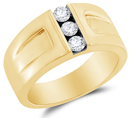 Sonia Jewels 14K Yellow Gold Round Diamond Mens 3 Stone Wedding Band Ring - Channel Setting (1/2 cttw.)