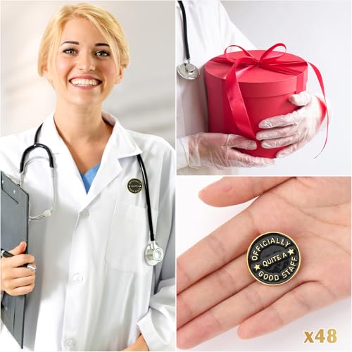 Image of Suncalla 48pcs Motivational Lapel Pins Bulk, Black Enamel Brooches Officially Quite a Good Staff Star Lapel Pins for Jackets, Backpacks, Hats, Gifts for Coworkers, Team Activities