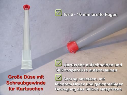 NR-Fugenzubehör Silikonspardüse mit Fugengummi 4-er Set | neuartiger Profi Abzieher für 6-10mm Breite | für Kartuschen | Made by Fix&Liss (Drehdüse 6-10mm)