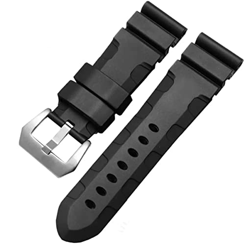 FOUUA Bracelet en Caoutchouc Bracelet de Montre PANERAI 24mm étanche en Caoutchouc brossé en Acier Inoxydable Boucle argentée Compatible avec Panerai Unisex