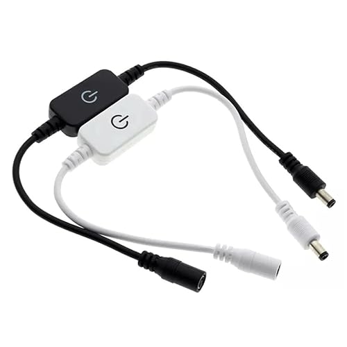 RecDec 2 Pack LED Strip Lights Dimmer with Touch Switches LED Strip Light Inline On/Off Switch Cable DC Plug 5.5mmx2.1mm Barrel Connector Brightness Adjustment Diming Controller for 12V to 24V Lights