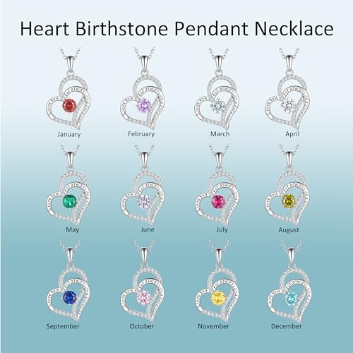 Heart Birthstone Silver Necklace for Women, S925 Sterling Silver Pendant Necklace Birthday Jewelry Gifts for Her Mother Mom Wife Girlfriend3