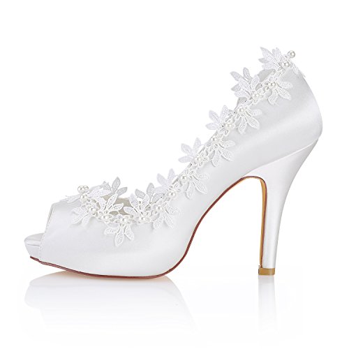 Emily Bridal Ivory Wedding Shoes Silk Peep Toe Lace Detail Bridal Shoes Women High Heels2