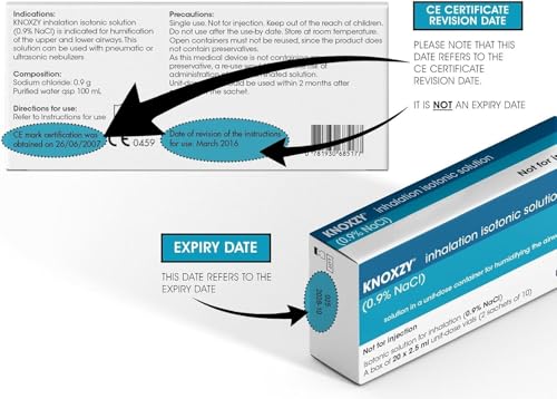 KNOXZY Sterile Isotonische Kochsalzlösung 0,9% - Inhalations-Kochsalzlösung - 20 x 2,5 ml Einheits-Dosierfläschchen