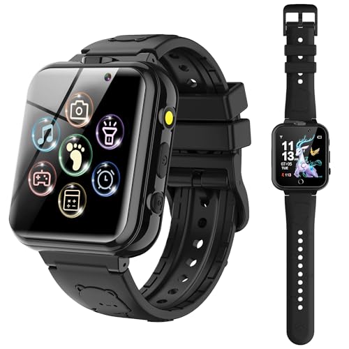 24 Jogos relógio inteligente para crianças, relógio jogos meninos meninas com câmara dupla, despertador, lanterna, podómetro, MP3 música, calculadora, relógio inteligente menino menina de 4 a 12 anos