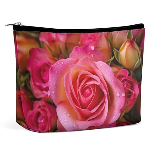 Bolsa de maquillaje, bolsa de viaje para cosméticos, bolsa de aseo portátil con diseño floral de rosas, bolsa de gran capacidad con cremallera, estuche organizador de maquillaje, bolsa de aseo imperme