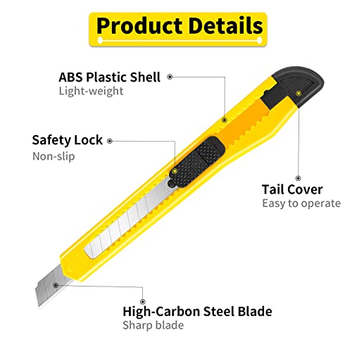 Image of DIYSLEF Knife 16-Pack Box Cutter Retractable, Box Knife Perfect for Home, Office Use, Small 9mm Snap-off Blades Utility Knife for Cardboard, Cartons, Disposable Box Cutters Bulk for Work
