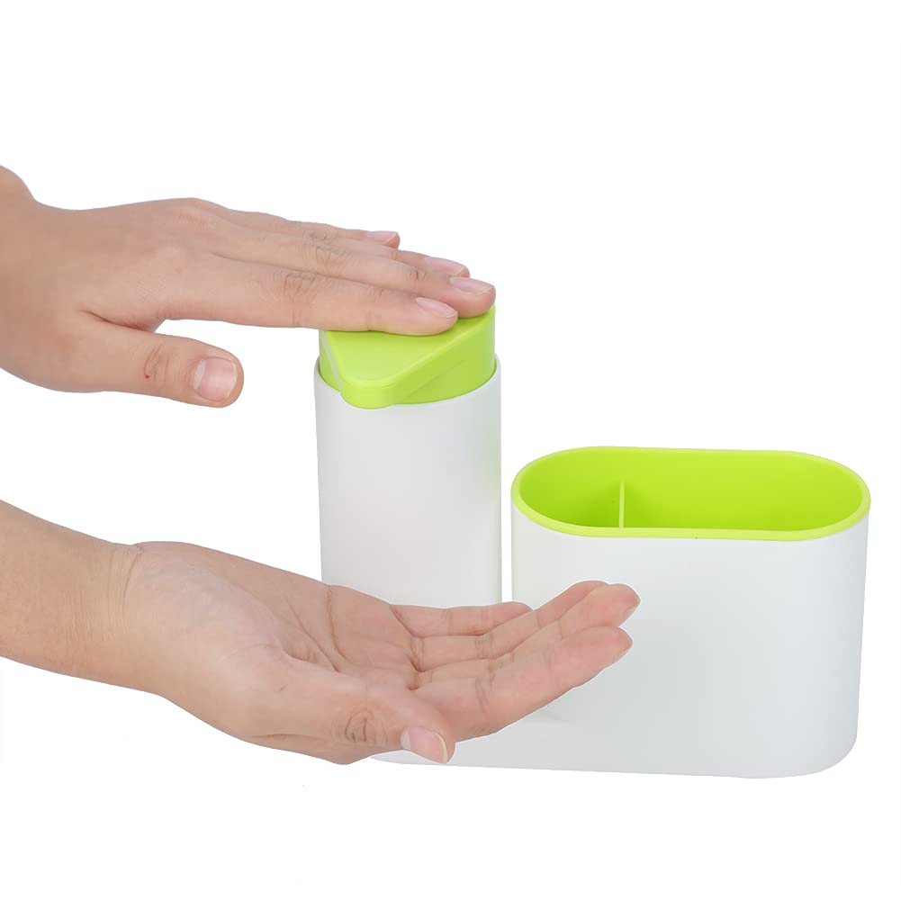 HERCHR Kitchen Sink Soap Dispenser, Sponge Holder, Dish Caddy with Soap Dispenser Pump, 2 Compartment, Green