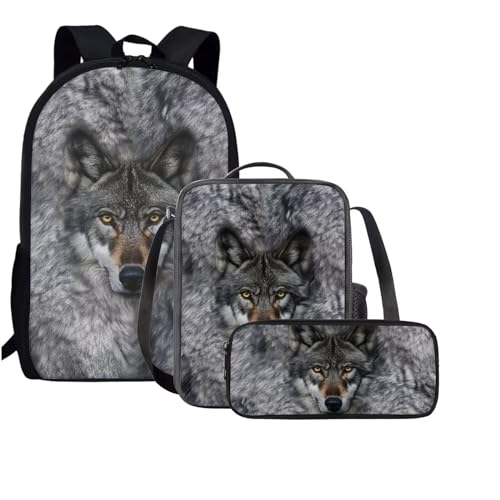 AmzPrint 3 In 1 Animal Print Wolf Bookbag And Lunch Box Set For Girls Student Middle School Back To School Backpack Set Gift2