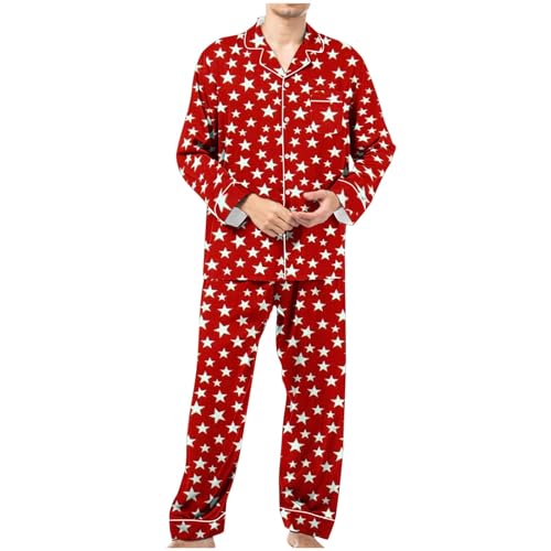 Novelty Print Sleepwear Sets for Men Fashion Lapel Button Pocket Top Pants Loungewear Set Lightweight 2Pcs Pj Set2
