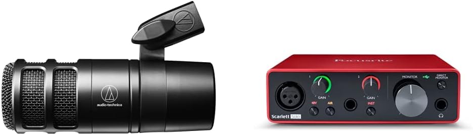 AT2040 Hypercardioid Dynamic Podcast Microphone (at 2040) & Focusrite Scarlett Solo 3rd Gen USB Audio Interface, for The Guitarist, Vocalist, Podcaster or Producer