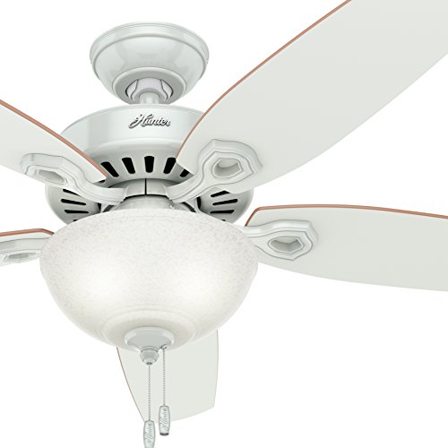 Super Brands Hunter Fan 52 inch Traditional White Ceiling Fan with White Snowflake Light Kit, 5 Blade (Renewed)