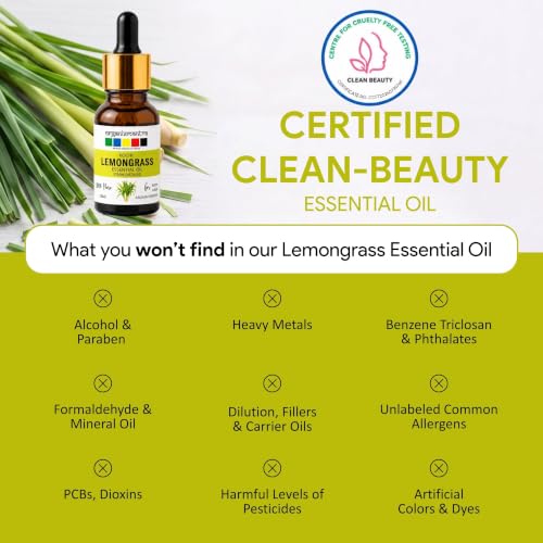 Image of Organix Mantra Lemongrass Essential Oil for Skin Cleansing & Nourishing, Hair & DIY - 100% Pure Natural & Steam Distilled Oil - 15ML