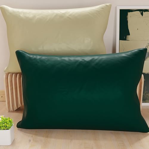PETTI Artigiani Italiani - Coppia di Federe Cuscino 80x50 cm in Microfibra, Cuscini Arredo Camera da Letto, Divano, Set 2 Fodere Copricuscino, Federa Double Face Tortora Verde