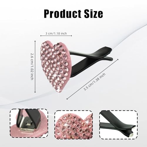 EKUWU Bling Heart Rhinestone Air Vent Clips, 6 PCS Sparkling Crystal Heart Vent Clips Car Accessories Interior, Car Decorations for Women Girls Auto SUV (Pink)