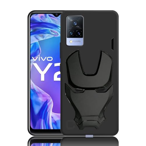 Image of COVERLY Official 3D Touch Feel Trending Avengers Logo Mask Soft Rugged Grip Silicone Iron Man Super Power Cartoon Movie Engraved Silicone Matte Back Cover for Vivo Y21A (2019) -HD Black Avenger
