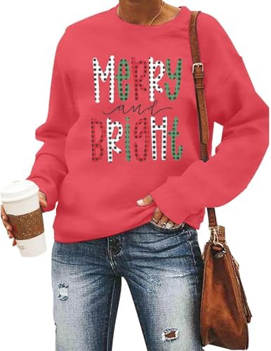 Christmas Sweatshirt Women Merry And Bright Pullover Shirt Novelty Chenille Patch Xmas Gift Holiday Top