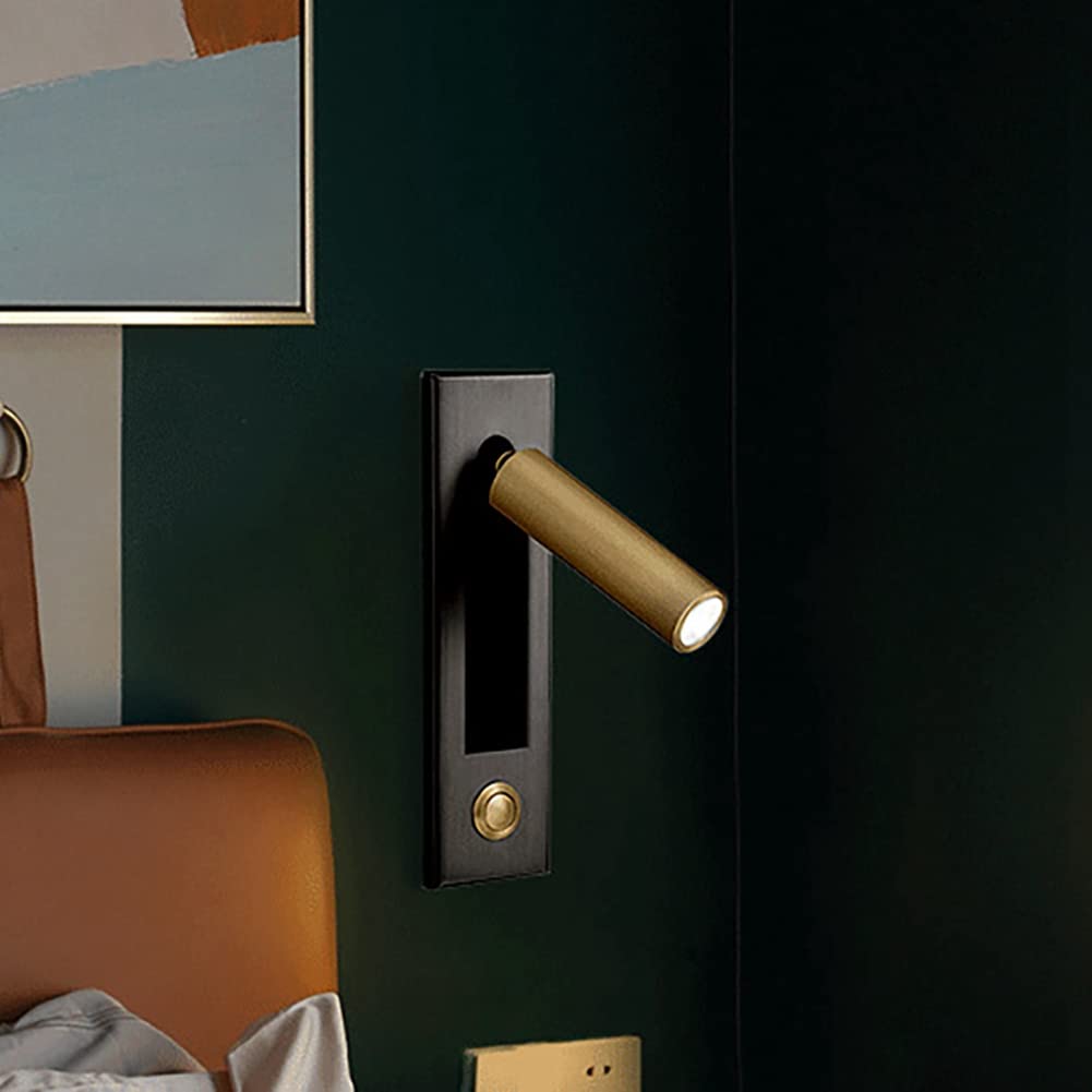 2X Luces de Lectura, Luz de Pared para Cabecera, Luz de Lectura, Interruptor Empotrado, Negro Dorado