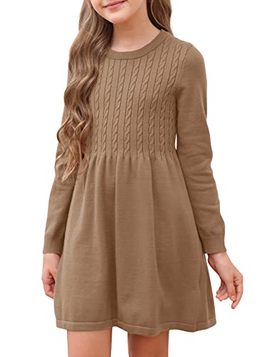 Fommykin Girls Sweater Dress Kids Crew Neck Long Sleeve Cute Fall Winter Kintted Dresses for 4-14Years
