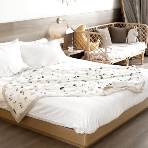 Image of GRSSDER Cotton Muslin Quilt Blanket - Silky Soft and Breathable Kids' Throw Blanket, Oversized Muslin Blankets for Newborns, Toddlers & Kids, 6 Layers Reversible Design for All Seasons, 55 inch x 69 inch