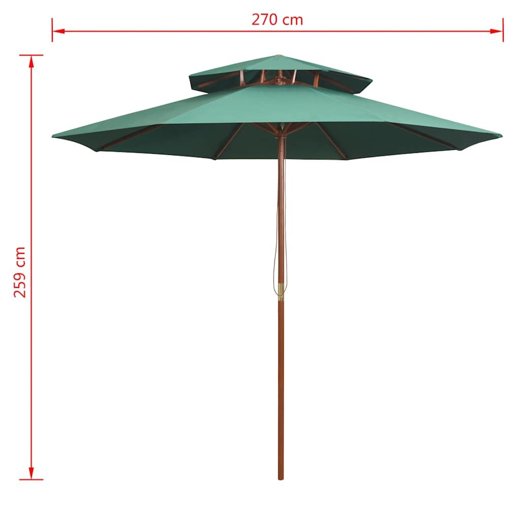 Ombrellone a Livelli 270x con Palo in Legno Verde per Giardino Esterno, Patio, Terrazzo, Balcone, Piscina e Spiaggia