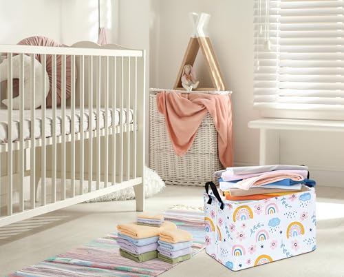 Image of Rec Rainbow Print Box Hamper Storage Basket Collapsible Organizer Bin Gift Shelf Baskets for Home and Kitchen Storage