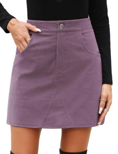 Fashora Damen Cordrock Minirock Hohe Taille Rock, Lila, L
