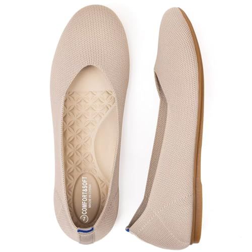Image of Frank Mully Women's Ballet Flats Round Toe Walking Flats Slip On Work Shoes Knitted Flats Shoes for Woman Soft Lightweight