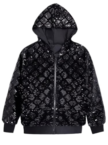 Image of Lars Amadeus Argyle Sequins Jackets for Men's Long Sleeves Metallic Shiny Hooded Disco Jacket