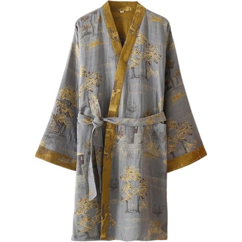 Japanese Style Bathrobe Gauze Sleeping Robe Summer Kimono Pajamas for Men Casual Daily or Meditation Spa Wear