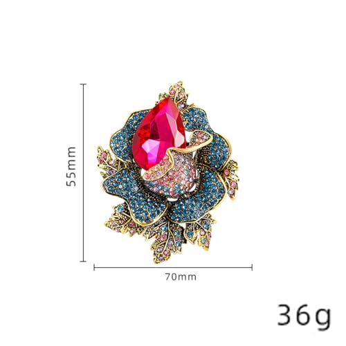 Image of Rhinestone Flower Brooch For Women Crystal Rose Flower Brooch Pin Big Size Rhinestone Crystal Flowers Broochs Stylish Rhinestone Rose Flowers Pin Elegant Clothing Hat Bag Accessories