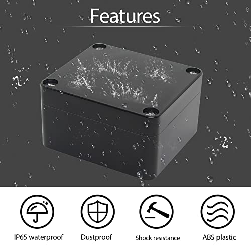 Image of Project Box IP65 Waterproof Dustproof Junction Box ABS Plastic Enclosure Box for Electronics Black Outdoor Project 2.48 inchx 2.28 inchx 1.37 inch(63 x 58 x 35 mm)(2Pcs)