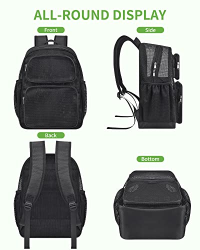 May Tree Mesh Backpack For School With Inner Laptop Compartment, Heavy Duty Mesh Backpacks For Adults Girls Boys Kids With Padded Shoulder Straps, Large Mesh Backpack For Travel Beach Hiking - Black #TOP4